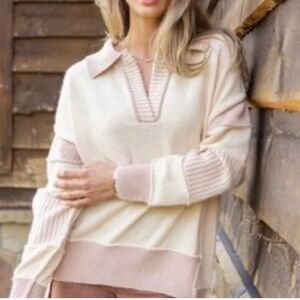 Gorgeous Peach Love California oversized collared Women's Sweater